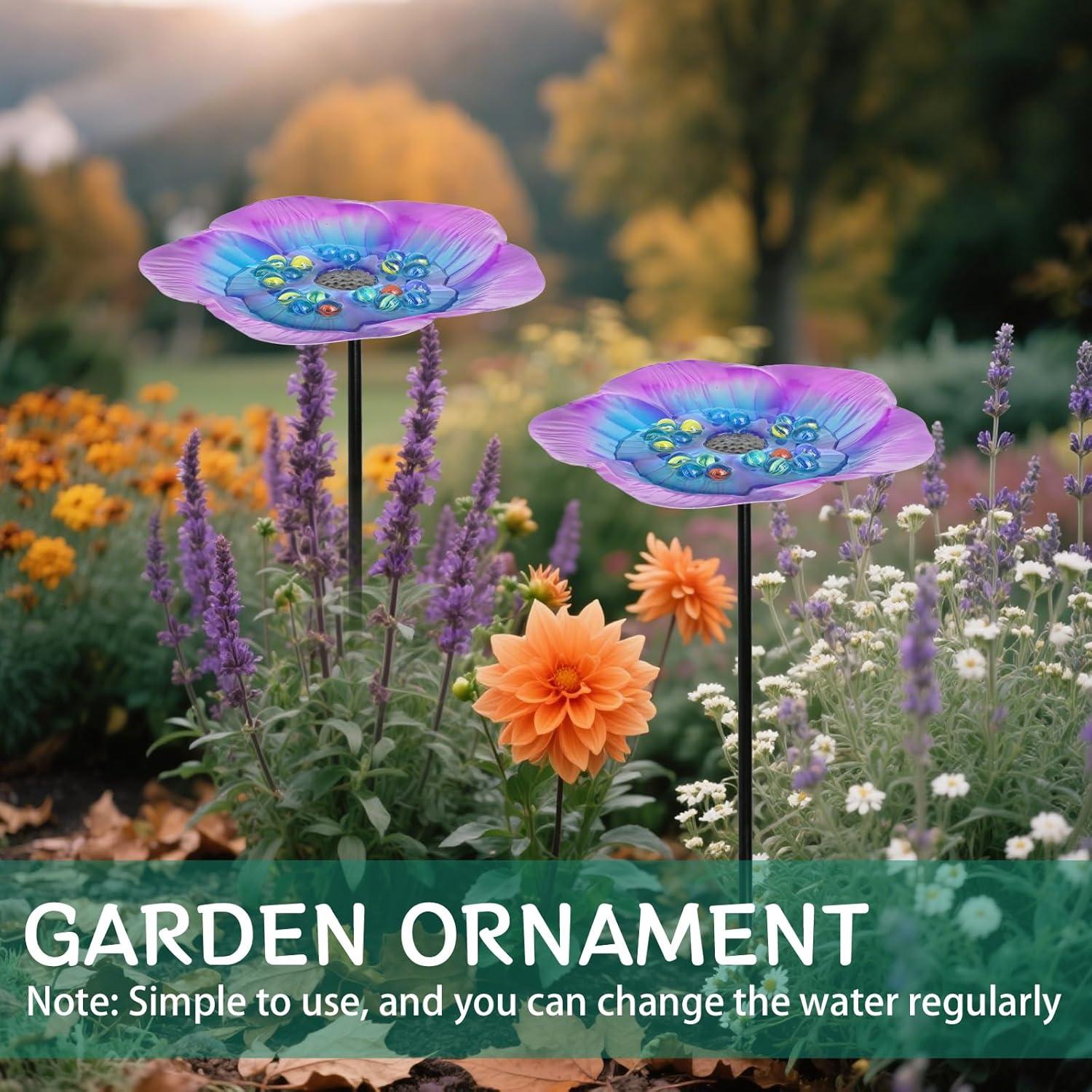 image4 Pcs Bee Watering Station with 80 Colorful Glass Marble Vivid Flower Butterfly Water Feeder Cup Bee Bird Bath Cups for Garden Yard Outdoor Decor