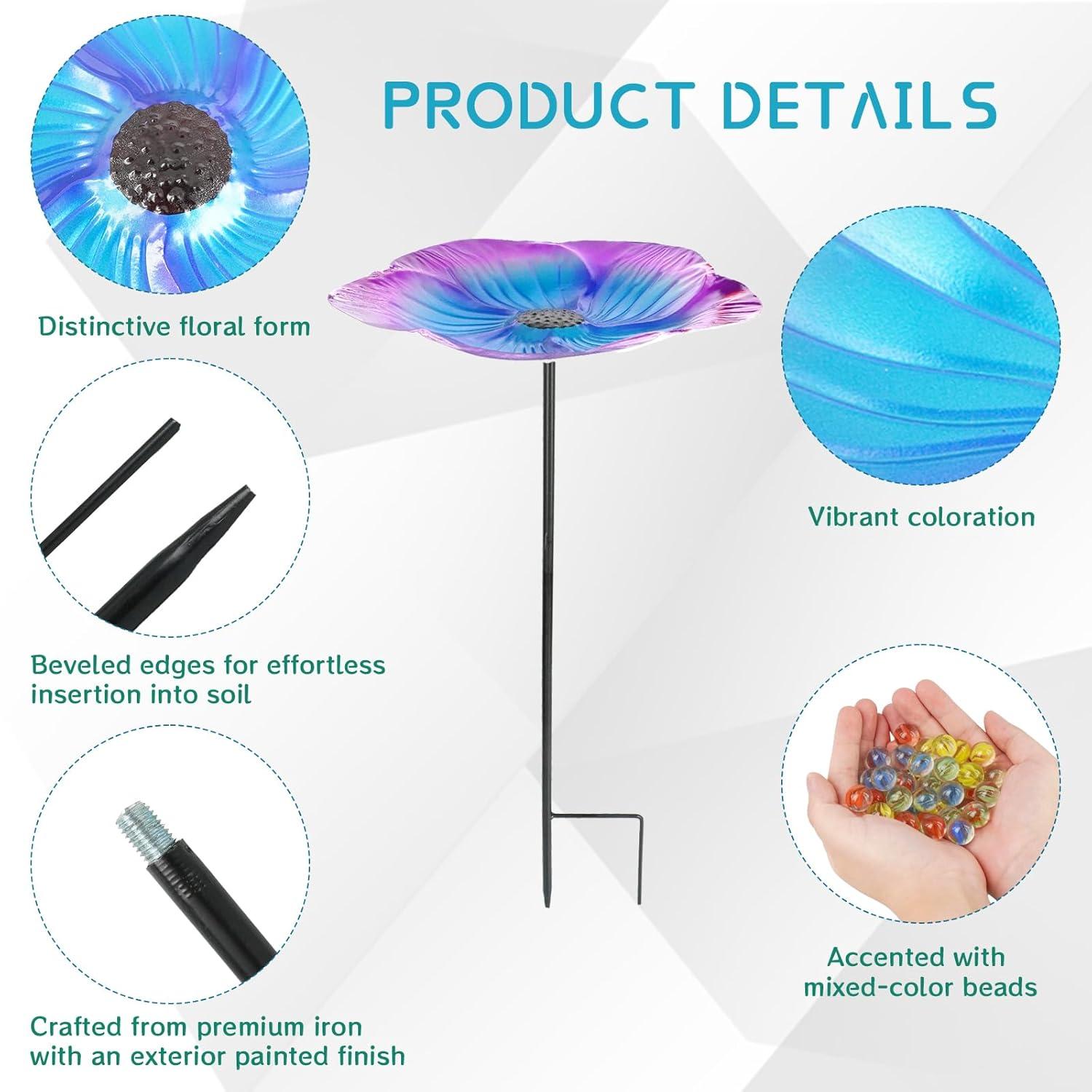 image4 Pcs Bee Watering Station with 80 Colorful Glass Marble Vivid Flower Butterfly Water Feeder Cup Bee Bird Bath Cups for Garden Yard Outdoor Decor