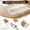 image10 Sets Boho Placemats Macrame Style Bicolor Stitching Round Woven Placemats Cotton Burlap Farmhouse Rustic Long Table Runner for Home Kitchen Table Dining Brown