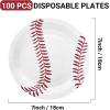 image100 Pcs Baseball Plates  7 Inch Baseball Dinner Plate  Paper Dessert Dishes Plates  Disposable Tableware Plates for Baseball Themed Party Sports Party Decoration Baseball Party Supplies