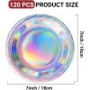image120 Pcs Iridescent Paper Plates 7 Inch Round Disposable Party Plates Holographic Iridescent Dessert Dinner Plates for Birthday Baby Shower Wedding Dinner Picnic Supplies