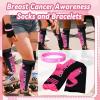 image25 Pairs Breast Cancer Awareness Socks Pink Ribbon Calf Knee High Socks 25 Pcs Wristbands Softball Soccer Football for Women Men