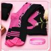 image25 Pairs Breast Cancer Awareness Socks Pink Ribbon Calf Knee High Socks 25 Pcs Wristbands Softball Soccer Football for Women Men