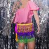 image3 Pcs Womens Sequin Tassel Skirt Belly Dance Sequins Skirt Carnival Costume Sparkly Fringe Wrap Skirt for Women Multicolor