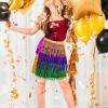 image3 Pcs Womens Sequin Tassel Skirt Belly Dance Sequins Skirt Carnival Costume Sparkly Fringe Wrap Skirt for Women Multicolor