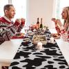 image5 Pcs Linen Cow Print Table Runner Black and White Farm Cow Print Tablecloth Western Barnyard Cowboy Themed Table Cloths for Birthday Party Decorations Home Kitchen Supplies  13 x 72 inBlack