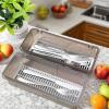 image6 Pcs Flatware Tray with Lid Large Plastic Drainer Silverware Utensil Clear Drawer Organizer Cutlery Storage Container Box Dinnerware Holder with Cover for Home Kitchen Travel