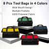 image8 Pcs Tool Bag for Men Women Waterproof Heavy Tool Tote Multi Pockets Large Capacity Storage Tool Bag Hard Bottom Tool Tote for Various Tools Electrician Carpenter Multicolor16 Inch16 Inch