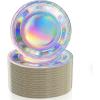 image120 Pcs Iridescent Paper Plates 7 Inch Round Disposable Party Plates Holographic Iridescent Dessert Dinner Plates for Birthday Baby Shower Wedding Dinner Picnic Supplies