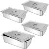 image4 Pcs Stainless Steam with Lid 11 Size x 6 Inch Deep Reusable Hotel Pan Rust Proof Steel Table Pan for Home Kitchen Restaurant Party Buffet Supplies