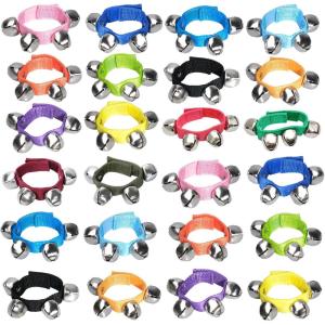 image100 Pcs Christmas Wrist Band Jingle Bells Percussion Wrist Shaking Bells Musical Rhythm Instrument Ankle Bells for Christmas Party Decoration Favors Red Greencolorful