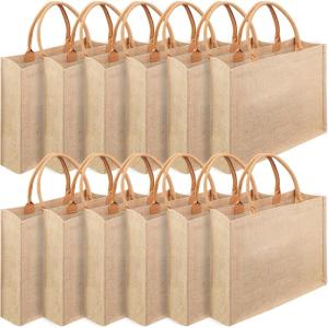 image12 Pcs Burlap Tote Bag Set with Handle DIY Blank Reusable Jute Burlap Grocery Bags for Shopping Bridesmaid Gift 153 x 122 x 59 Inch