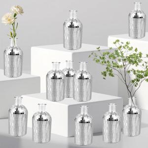 image12 Pcs Disco Ball Mini Vase 5 in Silver Mirror Small Glass Bud Planter Disco Ball Vase for Home Bedroom Kitchen Office Indoor Outdoor Wedding Birthday Flower Plant Decoration