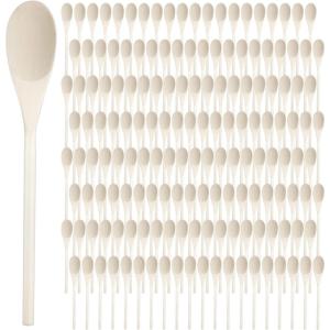 image120 Pcs 10 Inch Wooden Spoons Oval Kitchen Cooking Spoon for Serving Eating Stirring Baking and Tasting