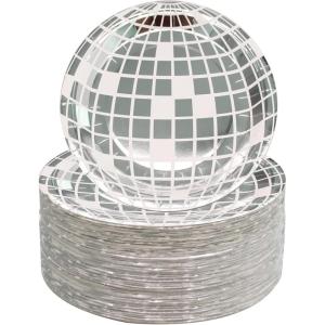 image120 Pcs Disco Ball Plates  7 In Disposable Silver Disco Party Decorations for Birthday Party Theme Supplies