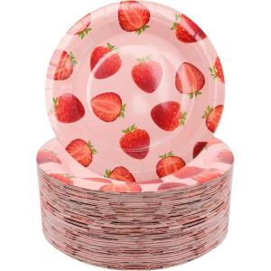 image120 Pcs Gold Strawberry Paper Plates 7 Inch Gold Foil Dessert Plates Disposable Decorative Party Plates Strawberry Party Tableware Plates Bulk for Birthday Summer Fruit Party Supplies
