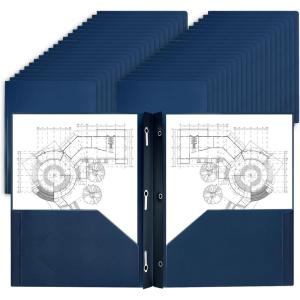 image120 Pcs Plastic Folders with Pockets and Prong Two Pockets Folders for School Office Teachers Students Office Workers Navy Blue