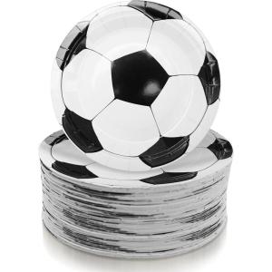 image120 Pcs Soccer Ball Plates 7 In Disposable Dinner Plates Soccer Party Paper Tableware Food Desserts Plates for Sport Themed Birthday Parties Soccer Party Supplies