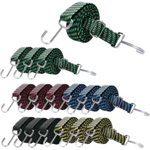 image15 Pcs 80 Inch Adjustable Bungee Cords with Hooks Adjustable Flat Bungee Cords Multicolor Bungee Straps with Metal Buckle Hooks for Hand Carts Outdoor Camping Luggage Rack