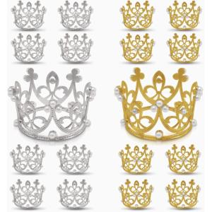 image16Piece Crown Cake Topper Set  Queen Mini Tiny Crowns for Princess Decorative Pearl Cupcake Toppers for Girl Birthday Party Lady Wedding  Gold 8PCS Silver 8PCS