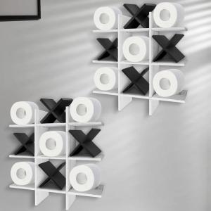 image2 Pcs Toe Toilet Paper Holder Stand Decor Wall Mounted Wooden Rustic Hanging Freestanding Storage Shelves Decor for Farmhouse Bathroom Toilet Tissue Black