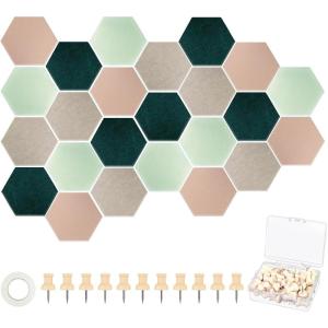 image24 Pcs Hexagon Cork Board 67 x 59 in DIY Hanging Felt Tiles Notice Bulletin Board with Wooden Push Pins and Double Sided Tape for Home Office Walls Photo Memo Note