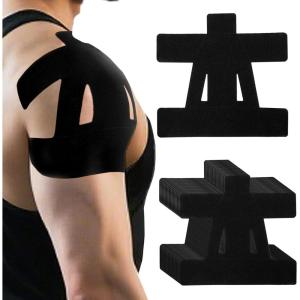 image24 Pcs Kinesiology Tape Pre Cut Breathable Waterproof Elastic Kinesiology Athletic Tape for Shoulder Pain Relief Muscle Sports Shoulder Support Black