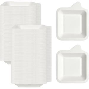 image320 Pcs Small Paper Plates 4 x 4 Inch Disposable White Square Paper Plates Bulk Sugarcane Bagasse Fiber Dish for Snack Cake Dessert Party