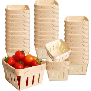 image34 Pieces Wooden Berry Basket Bulk 4 x 4 x 26 Inch One Pint Square Small Wooden Picking Boxes Vented Gift Baskets for Food Storage Spring Party Decorations Baby Shower