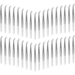image36 Pcs Stainless Steel Tweezers Multipurpose Sewing Machine Forceps Bulk with Curved Serrated Tip for Crafting Silver