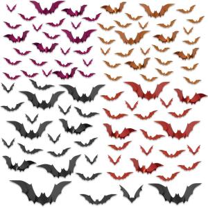 image384 Pcs 3D Bats Decoration 4 Colors 4 Sizes Bat Wall Stickers Reusable PVC Scary Bats Wall Sticker Indoor Outdoor Removable Decals for Wall Decor Party Favors Props Supplies