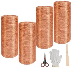 image4 Rolls 8quot x 50 ft Copper Mesh Rustproof Rodent Control Copper Wool Pure Wire Mesh for Fill Fabric Hole Control Gap Slugs DIY Hole Filler Bat Snail Bird Pest Rodent Blocker Blocking Gardening