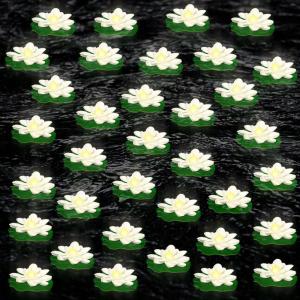 image42 Pcs Floating Pool Lights LED Lotus Floating Lanterns Lifelike Floating Flower Light Battery Operated Lily Pad Flower Candle Fun Pool Accessories for Garden Pond DecorWhite 39 Inch