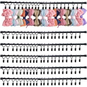 image5 Pcs Wall Hanging Bow Holder Girls Hanger Headband Storage Organizer Include 5 Black Adjustable Rods 120 Metal Bow Storage Hanger 15 Wall Hooks for Closet Nursery Decor