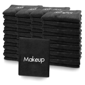 image52 Pcs Black Makeup Washcloths  13x13 Inch Microfiber Makeup Remover Towels  Reusable Soft Absorbent Face Cloth  Facial Cleansing Remover Washcloths for Women Skin Cleaning