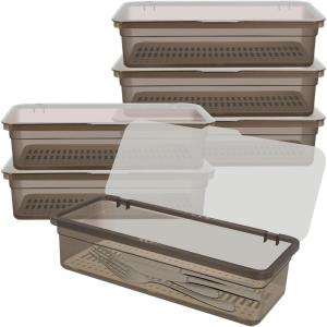 image6 Pcs Flatware Tray with Lid Large Plastic Drainer Silverware Utensil Clear Drawer Organizer Cutlery Storage Container Box Dinnerware Holder with Cover for Home Kitchen Travel
