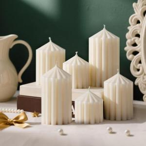 image6 Sets Ribbed Pillar Candles 28 42 51 Inches Heights Romantic White Soy Wax Scented Ribbed Candles for Home Decoration Birthday Gift