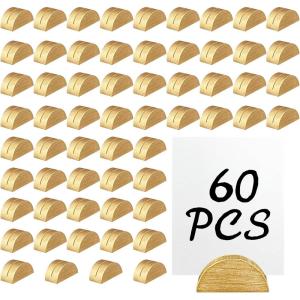 image60 Pcs Gold Table Number Stands Semicircular Design Wooden Table Name Holder Place Card Holders Photo Clips for Wedding Restaurant Menu Birthday Party Banquet Office Tag