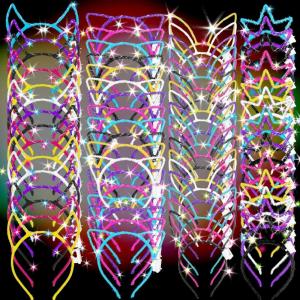 image72 Pcs Led Cat Ears Headband Bulk Light Up Rabbit Ear Crown Cute Rave Hair Accessories for Adults Women Kids Birthday Halloween Concert Night Clubs Glow in the Dark Party Supplies
