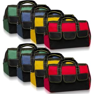 image8 Pcs Tool Bag for Men Women Waterproof Heavy Tool Tote Multi Pockets Large Capacity Storage Tool Bag Hard Bottom Tool Tote for Various Tools Electrician Carpenter Multicolor16 Inch16 Inch