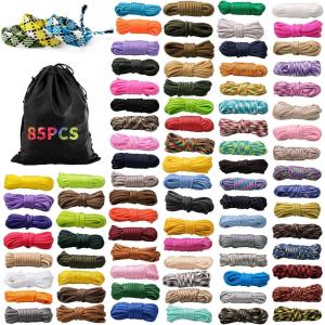 image85 Pcs Paracord 550 Combo Kit 10 Feet Tent Rope Multifunction Parachute Paracord Bracelet Making Kit Outdoor Survival Rope with Drawstring Bag for Making Lanyard Dog Collar Great Gift