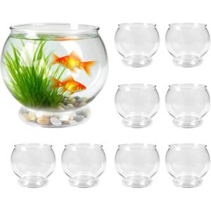 image9 Pcs Fish Bowl 709 x 63 Inch Clear Plastic Fish Tank 100 oz Round Desktop Aquarium Multipurpose Goldfish Bowl for Home Office Party Favors Turtle Goldfish
