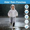 image52 Pcs Kid Ponchos Bulk Disposable Emergency Raincoat with Drawstring Hood and Elastic Sleeves Rain Ponchos for Kids
