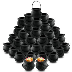 image48 Pcs Mini Cauldron Kettles  Black Witch Calderon Pot  Plastic Cauldrons Candy Holder  Halloween Cauldrons Bucket for StPatricks Day Wizard Themed Kids Boys Girls Party Favors Decoration