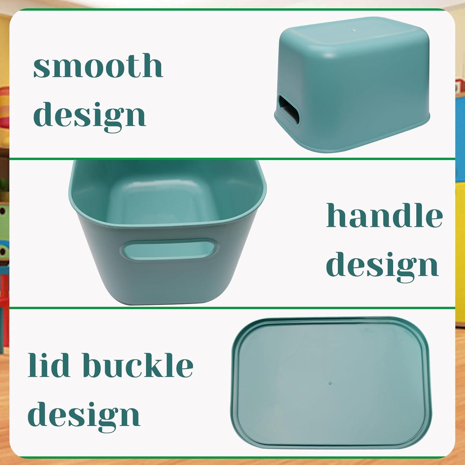 image7 Pcs Plastic Storage Bins with Lid Colorful Storage Bins Small Desktop Storage Box Cubby Bins Stackable Storage Baskets for Office Classroom Kitchen Cabinet Shelf 107162inch