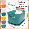 image7 Pcs Plastic Storage Bins with Lid Colorful Storage Bins Small Desktop Storage Box Cubby Bins Stackable Storage Baskets for Office Classroom Kitchen Cabinet Shelf 107162inch