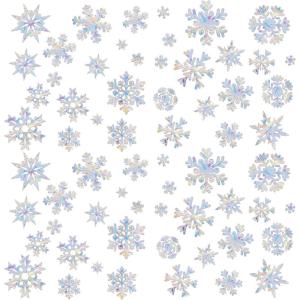 image64 Pcs Rainbow Snowflake Window Decals Non Adhesive Reusable Window Clings Winter Christmas Snowflake Window Stickers Rainbow AntiCollision Window Decals to Save Birds from Window Collisions