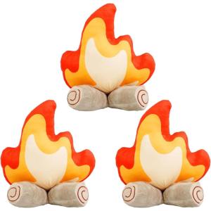 image3 Pcs Camping Room Decor Fire Firewood Plush Pillow Toys Fake Campfire Plush Decor for Woodland Forest Nursery Camp Overnight Scene Setting