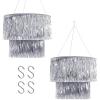 image2 Pcs 2 Tier Fringe Tinsel Chandelier with Hooks Metallic Foil Shimmering Bachelorette Party Decor Photo Booth Supplies Iridescent Foil Party Disco Ball Decor Chandelier DecorationSilver
