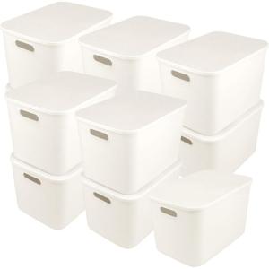 image11 Pcs White Plastic Storage Bins with Handle and Lids 14 x 105 x 96 Inches Containers Box Stackable Storage Baskets for Playroom Classroom Office Shelves Desktop Drawers Organization